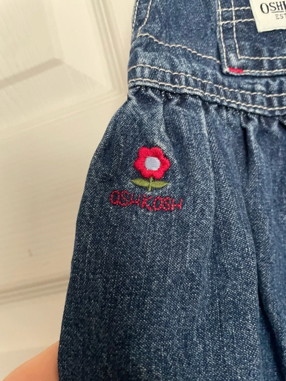 Vintage ABC’s OshKosh B'gosh Girls' 3T Denim Overall Dress with Embroidery